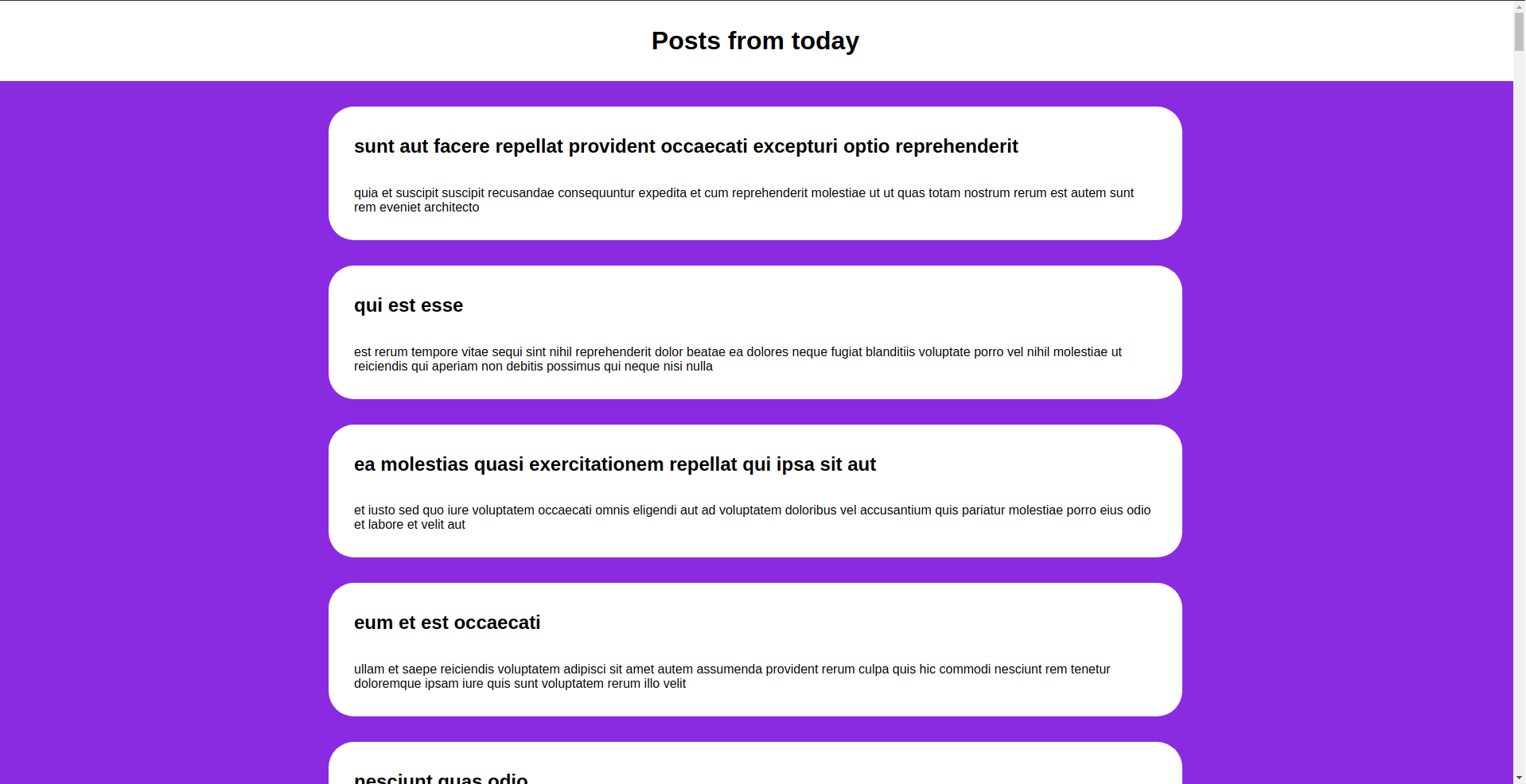 this image shows a screenshot of a few posts that have been fetched from jsonplaceholder